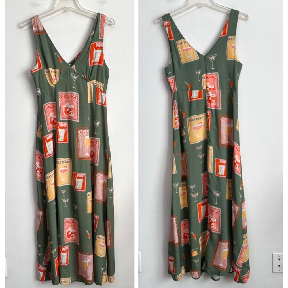 Paper Heart Maxi Tank Dress S Anthropologie Martini Cocktails Green Partyβ NEW